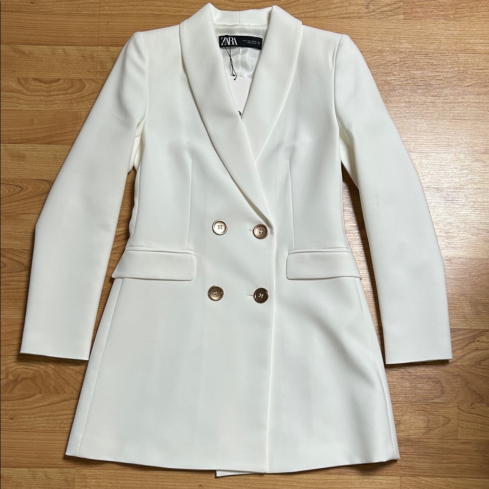 Zara Women's White Double-Breasted Blazer / Dress